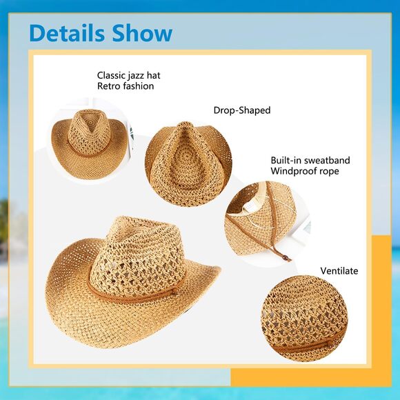 6519 Women\'s Western Straw Cowboy Hats Men\'s Straw Cowgirl Hat Wide main image 6